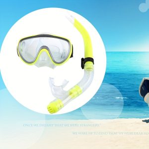 Yellow, For Adult Diving Tempered Glass Snorkel Set, Full Dry Breathing Tube Snorkeling Equipment, Glass Material Tempered Glass, Mouth Piece Material Silicone, Mask Material PVC, Head Band Material PVC, For Swimming, Diving, Underwater Activities