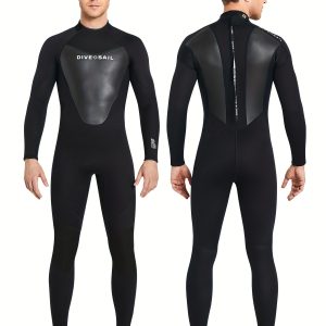 Dive&Sail Men's Full Wetsuit 3MM Neoprene Long Sleeve for Swimming, Surfing, Snorkeling - Classic Crew Neck with Zipper, Medium Stretch Knit Fabric, Water Sports Gear for All Seasons