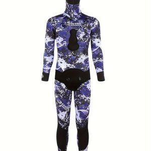 Men's Two-Piece 3MM Thermal Dive Suit - Camouflage Print Design, Stretchy Snorkeling Wetsuit For Men