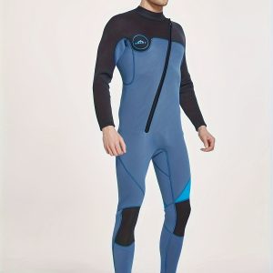 3mm Men's Cold-Proof High-Stretch Active Wetsuit, Long Sleeve Slant Zipper Full Wetsuit