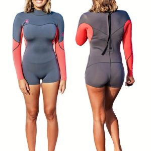 Women's Full Wetsuit, 2mm Long Sleeve Back-Zip Summer One-piece Fullsuit, Keep Warm Swimsuit, Safe And Comfortable Swimwear, Rush Guard For Snorkeling Diving Swimming Surfing & More Water Sports, Outdoor Sports Essential Supplies